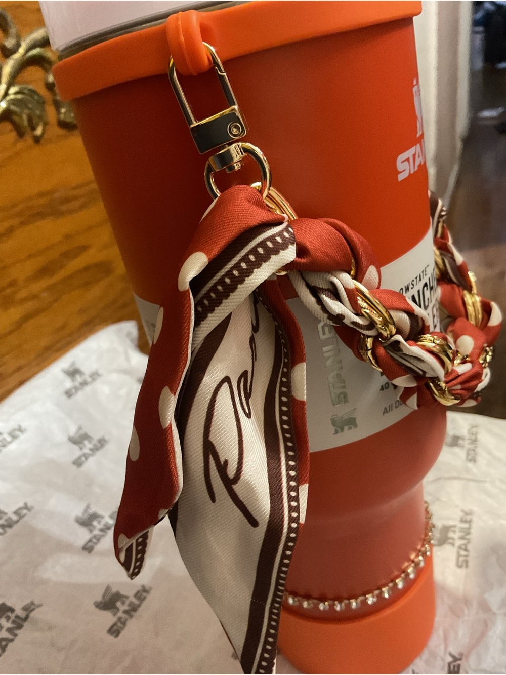 Stanley Orange Insulated Quencher-Style Tumbler with Decorative Chain - Picture 4 of 9
